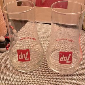 Vintage 7Up Drinking Glass Set - The Uncola Advertising Upside Down (2 glasses)